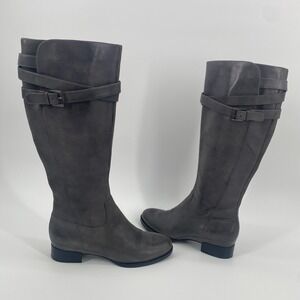 ECCO Sullivan Riding Boots  Gray‎ Leather Knee High Zip up Women's 38/ 7.5